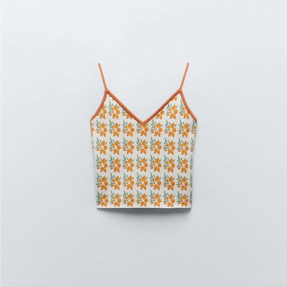 Zara Jacquard Floral Knit Tank Top